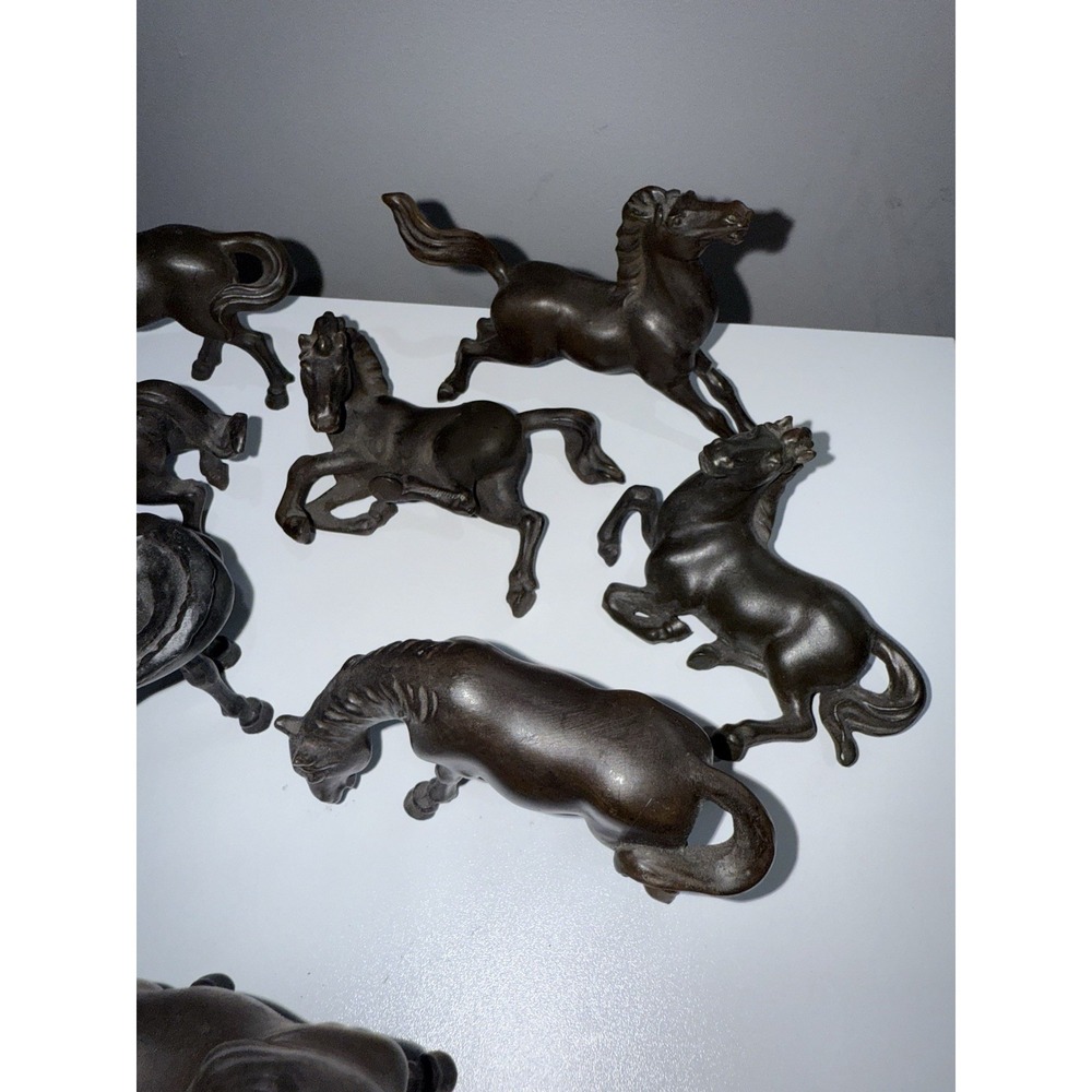 Set Of 8 Horse Figurine Laying Down Standing Brown Resin Marked WA Bronco Pony Q - Picture 6 of 6
